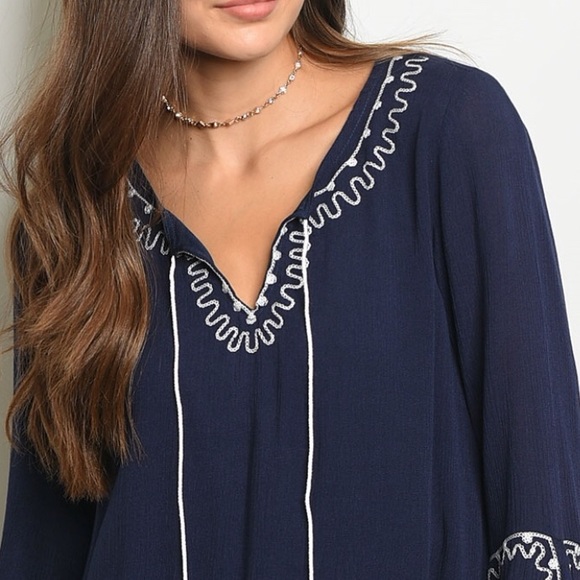 LAST Navy Embroidered Boho Tunic Dress - Picture 2 of 3